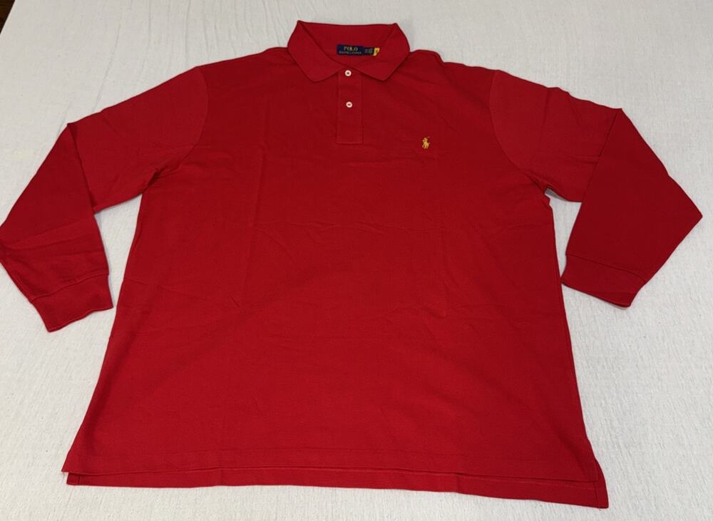 Polo Ralph Lauren Mens Size 2XB Red Long Sleeve Golf Polo Multi Color Pony NWOT